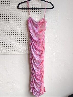 Pink Tie dye Ruched Maxi Dress